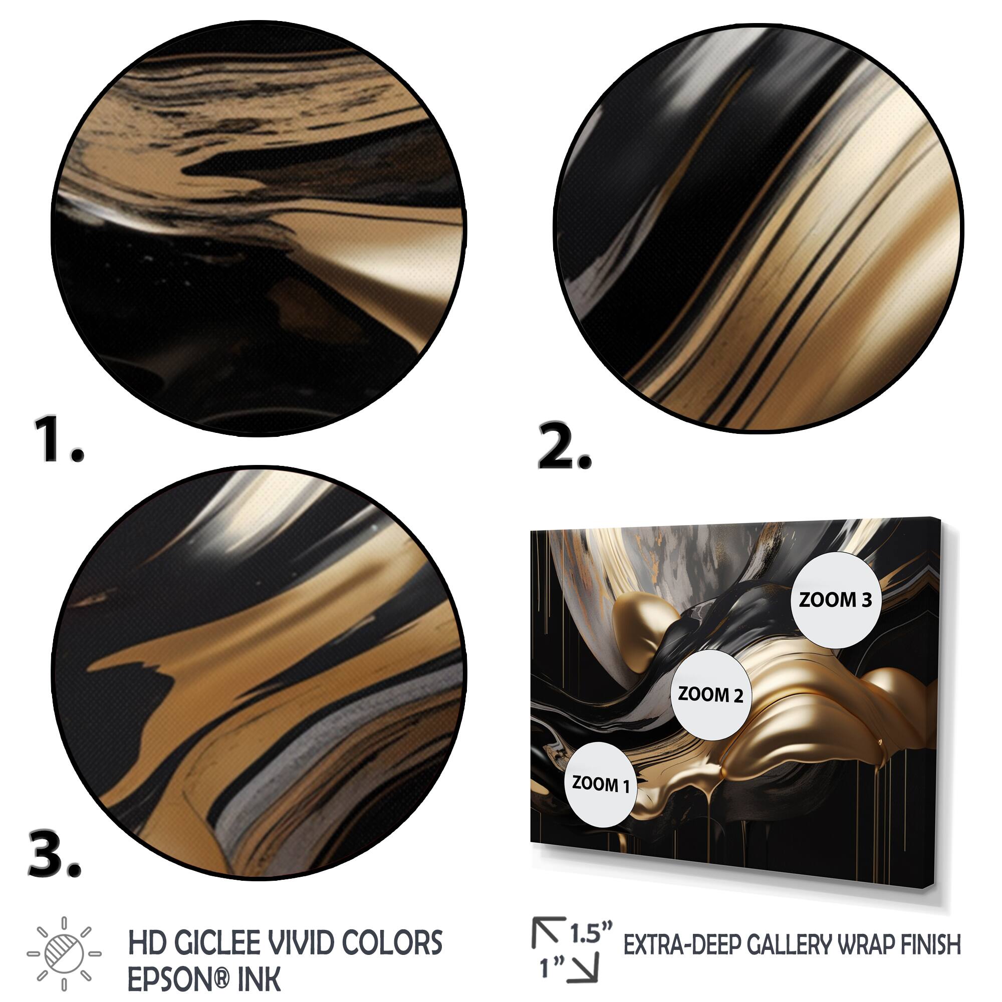 Designart "Gold And Black Captivating Marble Ii" Abstract Marble Wall Decor